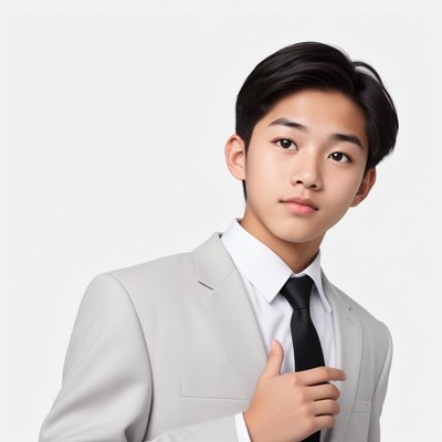 Young boy in a suit poses confidently for a portrait