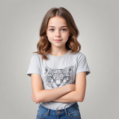 Confident girl in gray shirt with crossed arms
