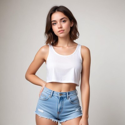 Young woman poses in casual summer outfit with confidence