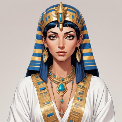 Egyptian queen in elaborate headdress and jewelry