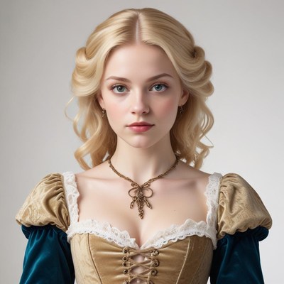 A young woman poses wearing a vintage-style dress