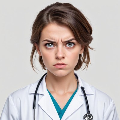 Doctor with serious expression in medical attire