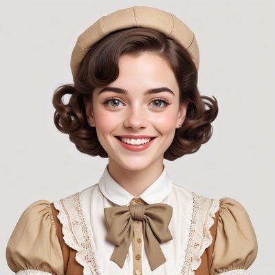 Smiling girl in vintage clothing with soft curls