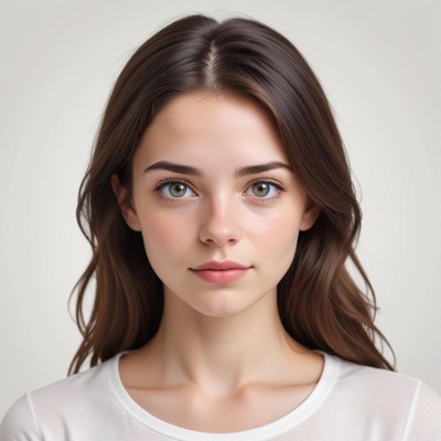 Young woman with long hair and natural makeup in studio