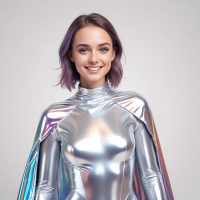 Model in shiny costume poses for stylish portrait