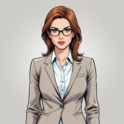 Confident businesswoman in a tailored suit with glasses
