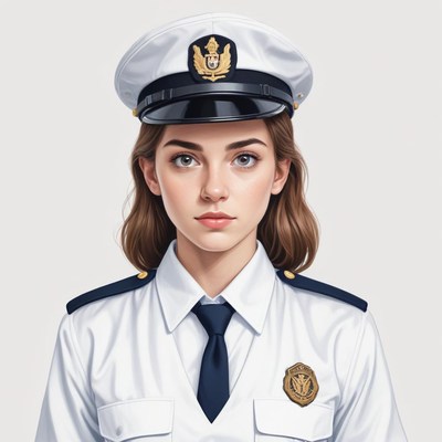 Young woman in uniform with a cap and badge