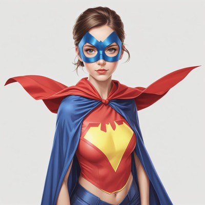 Superhero girl in a colorful costume and mask