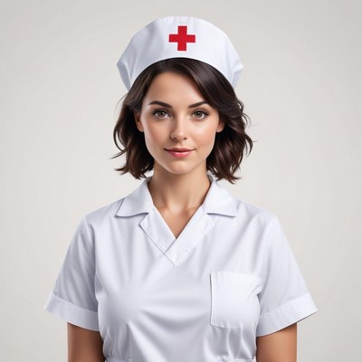 Nurse in uniform with a cap and cross symbol