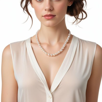 Elegant woman wearing pearl necklace with blouse