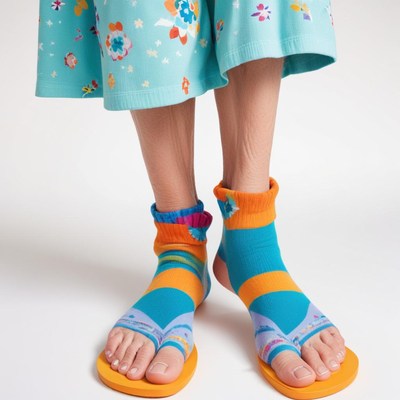 Unique fashion choice with colorful socks and sandals