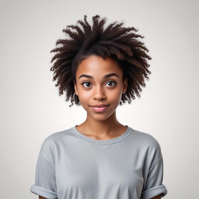 Young person with natural hairstyle in simple wear