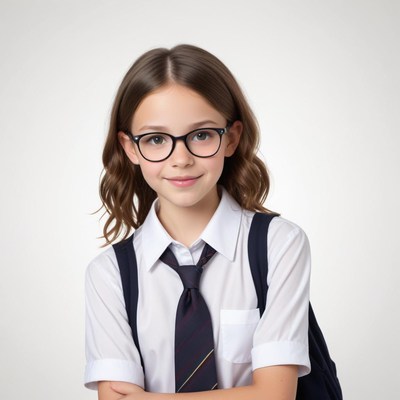 Young student ready for school with glasses and tie