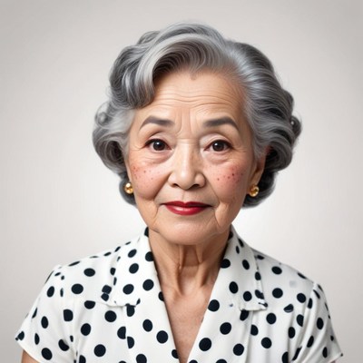 Elderly woman with gray hair and polka dot dress