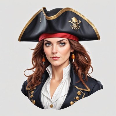 Pirate captain with stylish hat and fierce expression