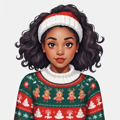 Young girl wearing a festive holiday sweater with reindeer
