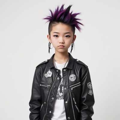 Punk-haired youth in leather jacket, studio setting