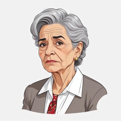 Elderly woman with gray hair showing concern and wisdom