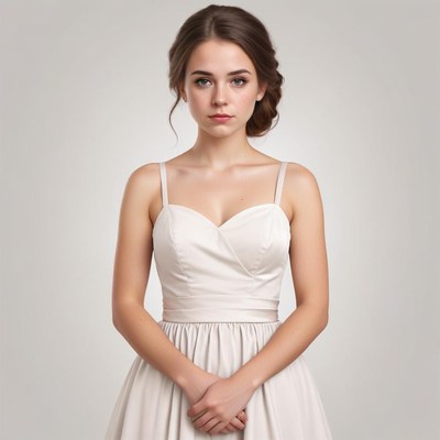 Bridal portrait of a woman in a white gown