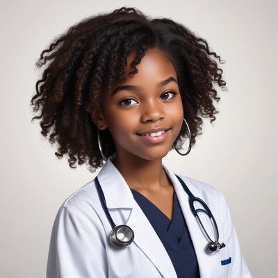 Young girl dressed as a doctor with a stethoscope
