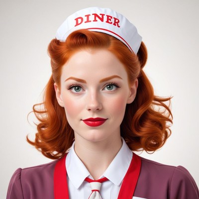 Diner waitress with classic hairstyle and vintage uniform