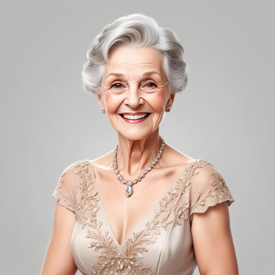 Elegant senior woman in a beautiful gown posing gracefully