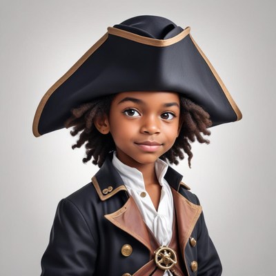 Young boy dressed as a pirate with a large hat