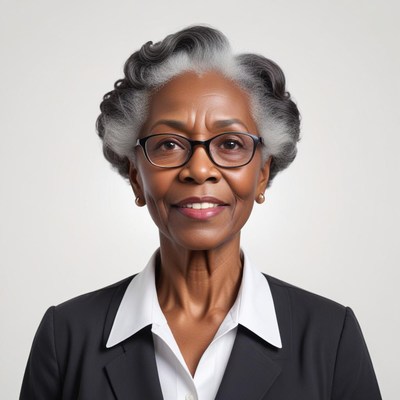Elegant woman with gray hair in professional attire