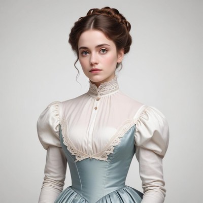 Elegant young woman in vintage attire with intricate details