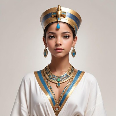Ancient egyptian queen adorned in regal jewelry and attire
