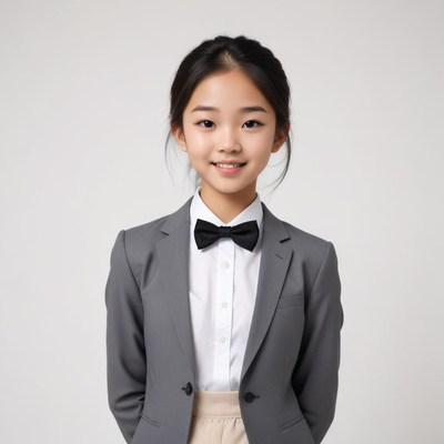 Confident girl in formal attire with bow tie