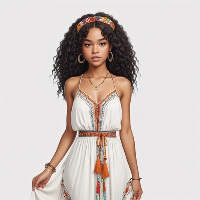 Young woman showcasing summer fashion in a stylish dress