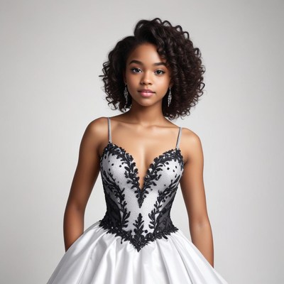 Young girl in elegant dress with intricate design