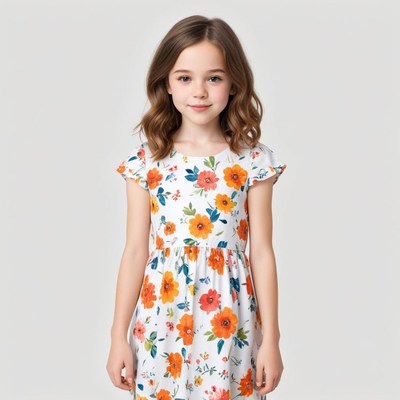 Young girl in floral dress posing with a smile