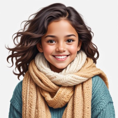 Smiling girl in warm scarf during winter season