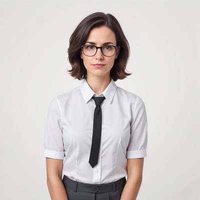 Professional woman in formal attire with glasses