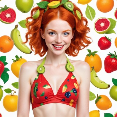 Bright summer vibes with a cheerful girl and fruits