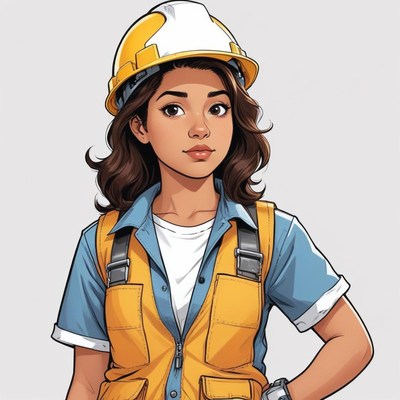 Young woman in work attire with safety helmet and vest