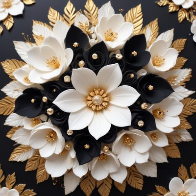 Beautiful floral arrangement with gold accents on black