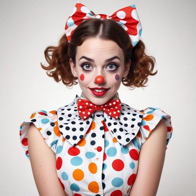 Cheerful clown posing with playful expression indoors