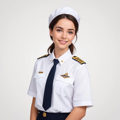 Young pilot smiling in uniform with a cap