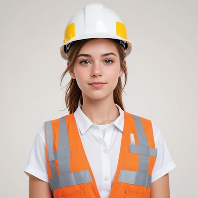 Young woman in safety gear ready for construction work