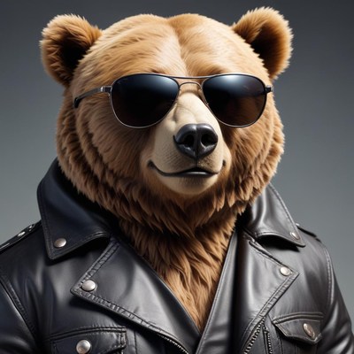 Cool bear in sunglasses wearing a leather jacket