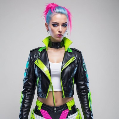 Stylish woman in vibrant outfit showcases trendy fashion