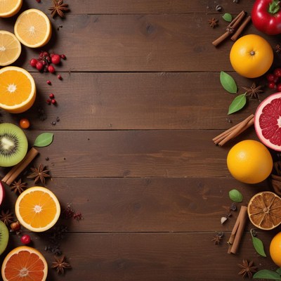Colorful fruit arrangement on wooden table
