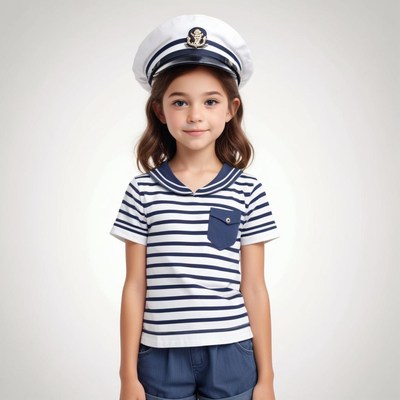 Young girl dressed in sailor outfit with captain hat