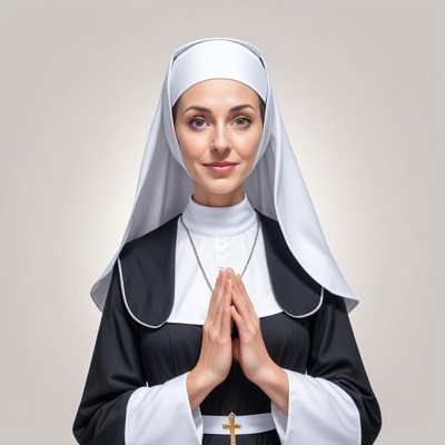 Nun in traditional habit with hands clasped in prayer