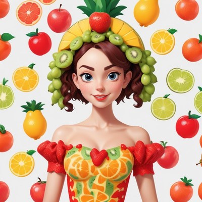 Bright fruit-themed character in playful costume
