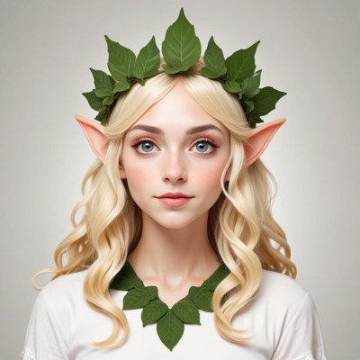 Young woman with leaf crown showcasing fantasy style
