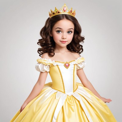Little girl in a beautiful yellow princess dress with crown